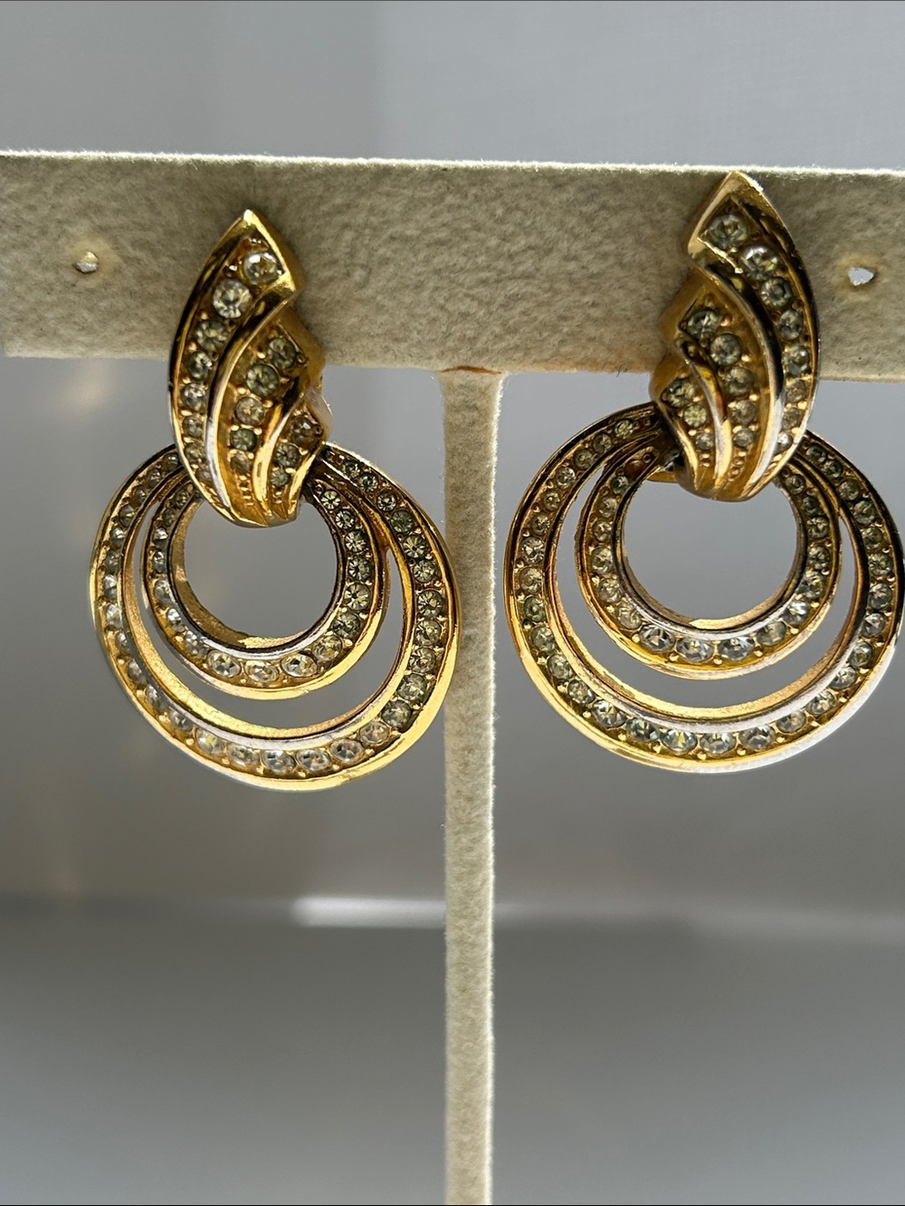 Christian Dior Gold-Tone Hoop Crystal Drop Clip On Earrings